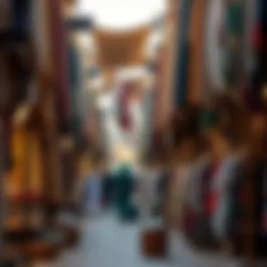 A vibrant marketplace filled with traditional textiles and handicrafts