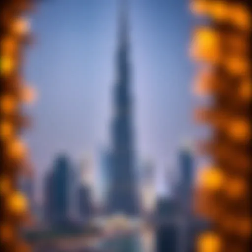 Majestic view of the Burj Khalifa towering over the city skyline.