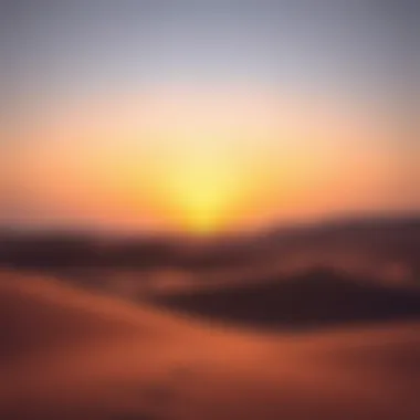 Desert Serenity: A Hidden Oasis Tranquil desert landscape with dunes and a stunning sunset.