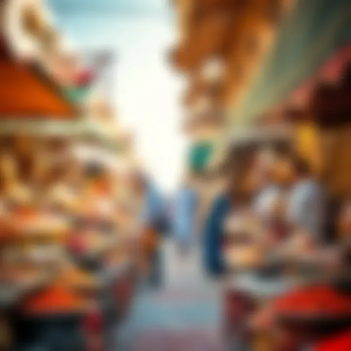 Vibrant market scene showcasing traditional Emirati crafts and spices.