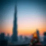 Scenic view of Burj Khalifa against a sunset
