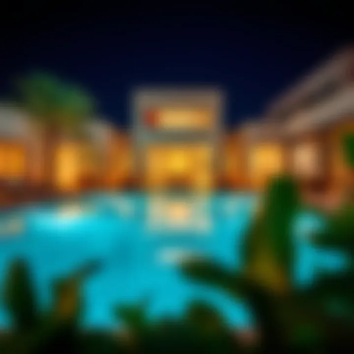 Amenities available in a villa room rental including swimming pool and lounge area