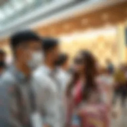 Volunteers engaging with international attendees at Expo 2020