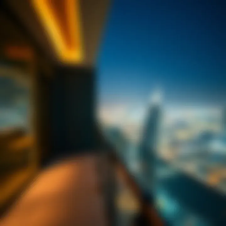 Panoramic view from Falcon Tower balcony overlooking Dubai skyline