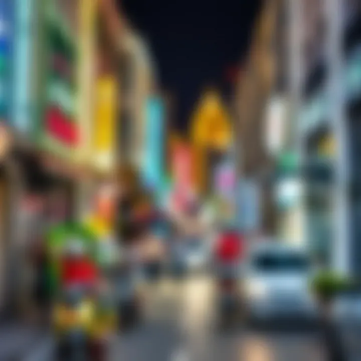 A vibrant street scene depicting the lifestyle in Bur Dubai
