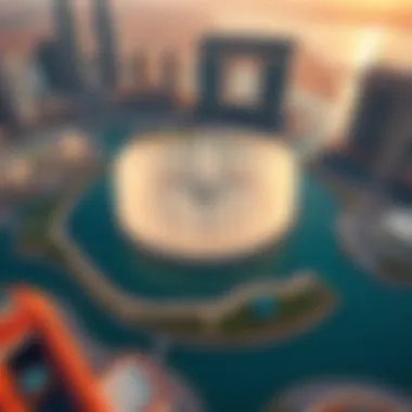 Aerial View of Dubai Fountain and Surroundings Aerial view showcasing the fountain's grandeur and surrounding architecture