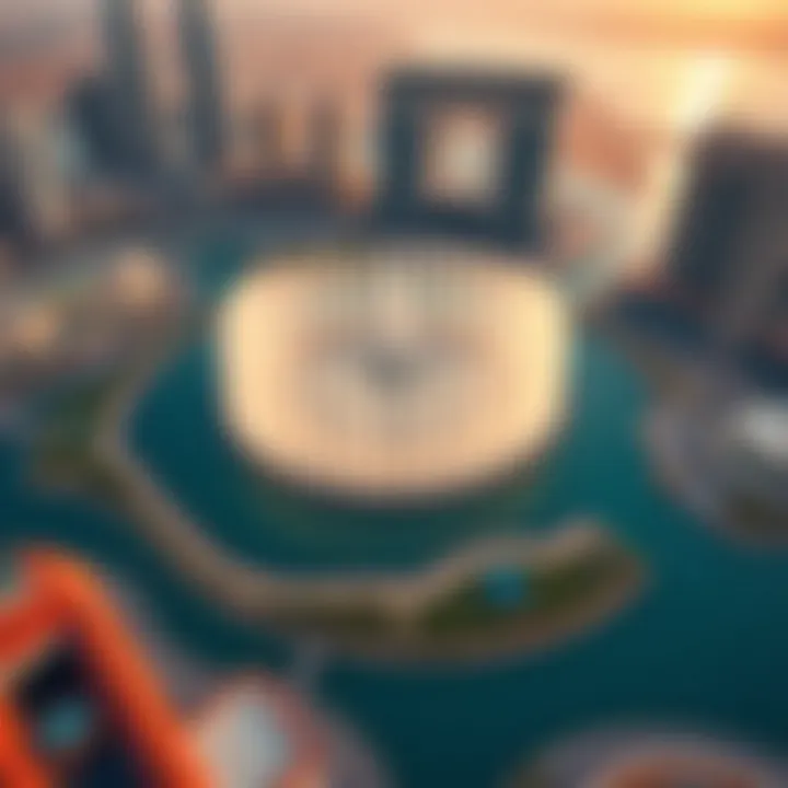 Aerial View of Dubai Fountain and Surroundings Aerial view showcasing the fountain's grandeur and surrounding architecture