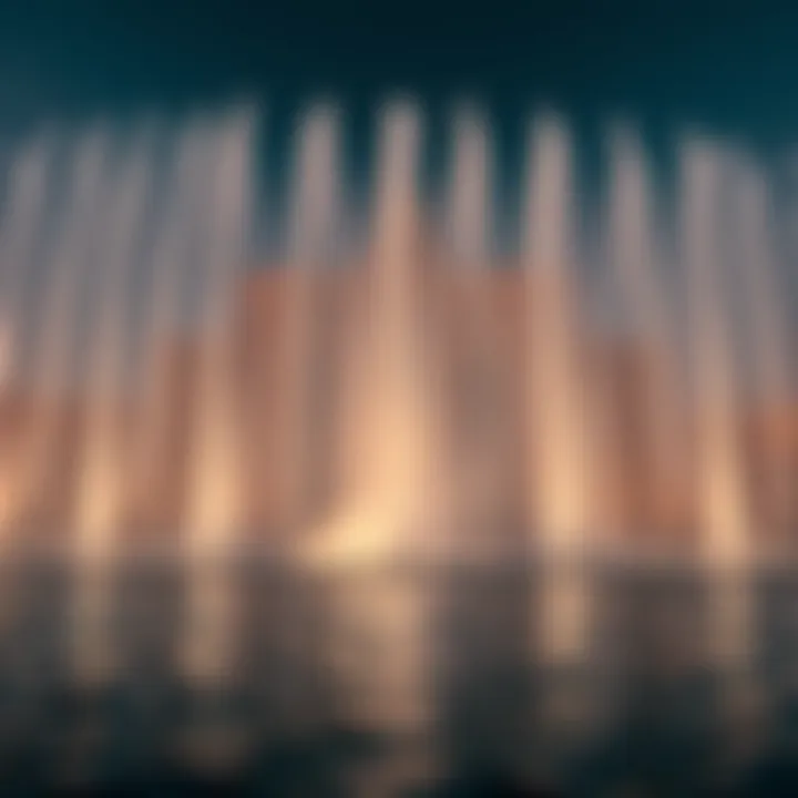 Intricate Water Choreography of Dubai Fountain A close-up view of the intricate water choreography