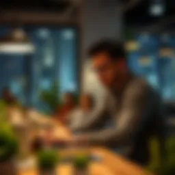 Freelancer working on a laptop in a modern workspace