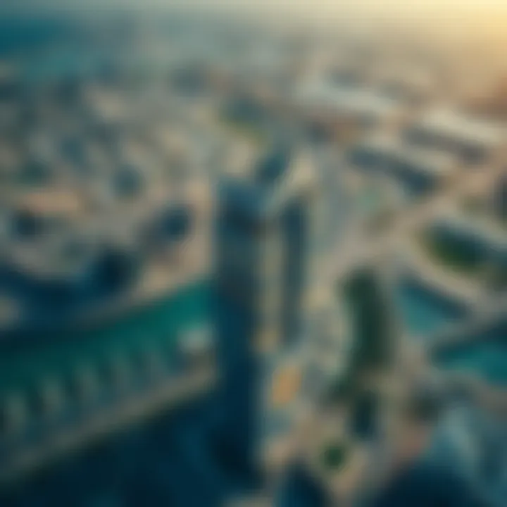 Aerial perspective highlighting the strategic location of the tower in Dubai