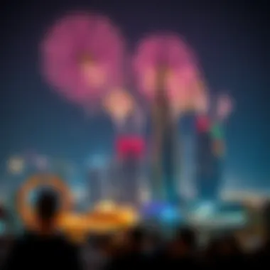 New Year Celebrations in Dubai Fireworks lighting up the Dubai skyline during New Year's