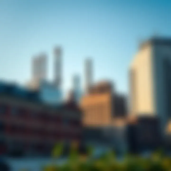 Historic architecture juxtaposed with modern industrial buildings in an urban setting