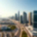 A panoramic view of the skyline from Karama to Business Bay, highlighting modern architecture.