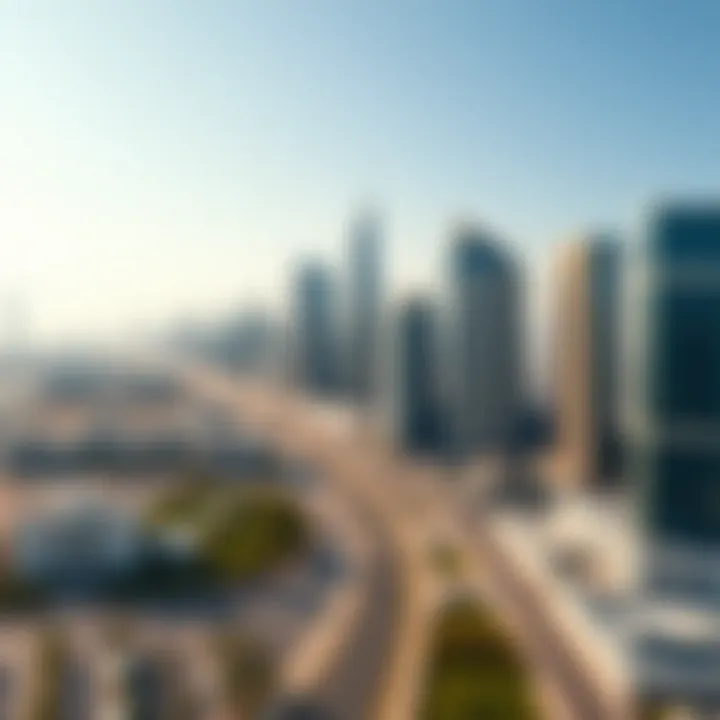 A panoramic view of the skyline from Karama to Business Bay, highlighting modern architecture.