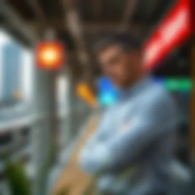 Real estate agent discussing property values near a metro station
