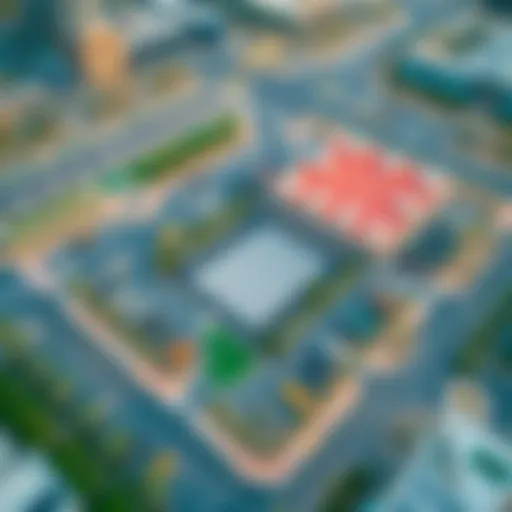 Aerial view of Burj Park and surrounding area showcasing parking spaces