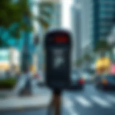 Modern Parking Meter in Dubai's Urban Landscape Parking meter in a busy Dubai street