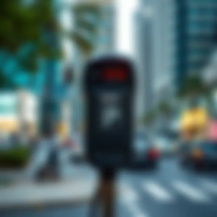 Modern Parking Meter in Dubai's Urban Landscape Parking meter in a busy Dubai street