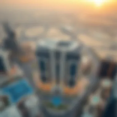 Aerial view of the DIFC complex highlighting the Gate Building's centrality