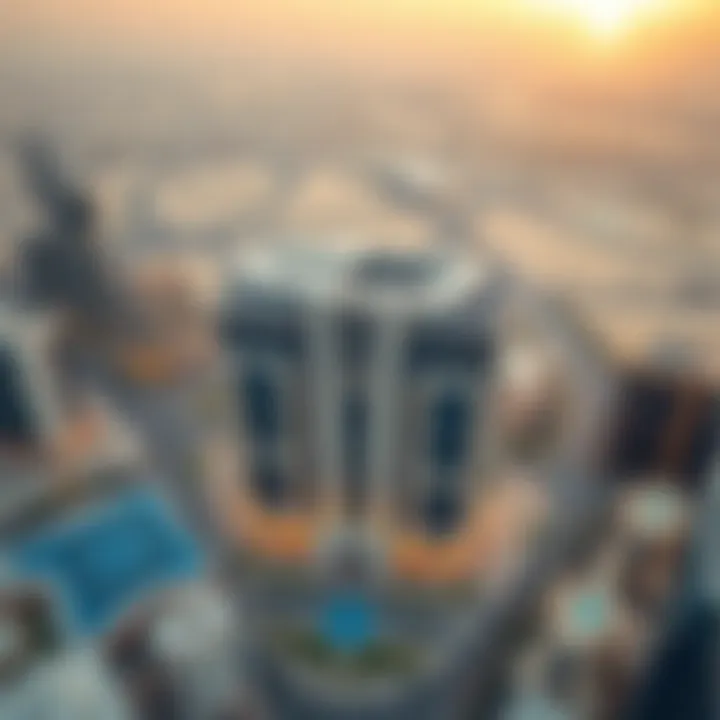 Aerial view of the DIFC complex highlighting the Gate Building's centrality