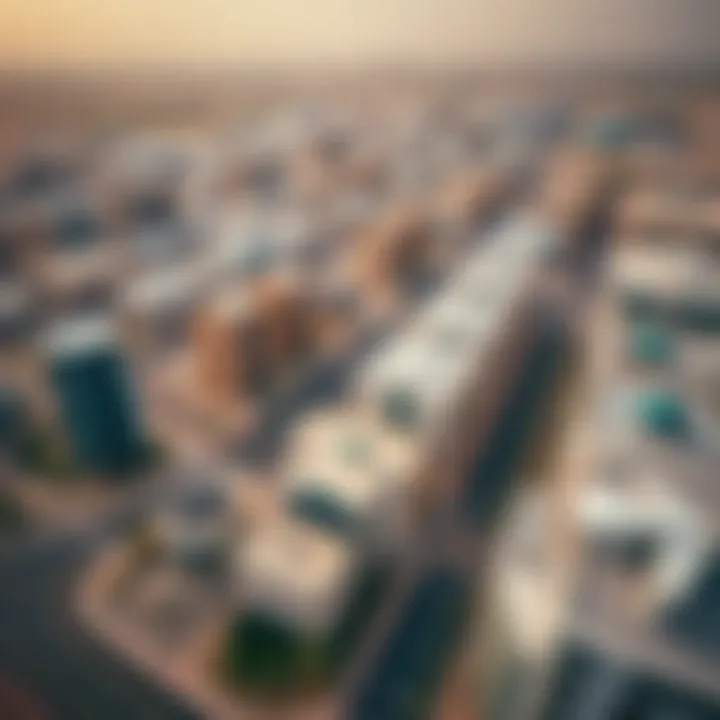 An aerial view of Al Quoz highlighting its strategic location and accessibility