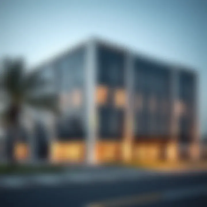 A modern office building in Al Quoz, showcasing a sleek architectural design