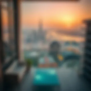 Panoramic Balcony View in Dubai's بنت هاوس Stunning panoramic view from a بنت هاوس balcony overlooking Dubai skyline