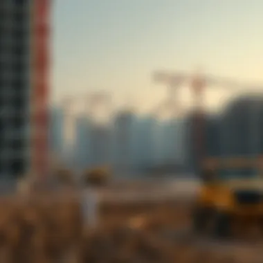 Construction site bustling with activity and machinery
