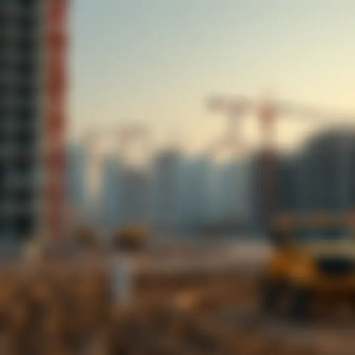 Construction site bustling with activity and machinery