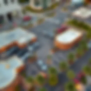 Aerial View of Parking Facilities in Dubai An aerial view of a popular shopping area in Dubai with various parking facilities
