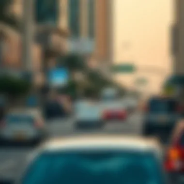 Sunday Traffic Patterns in Dubai A busy street in Dubai demonstrating typical Sunday traffic patterns and parking challenges