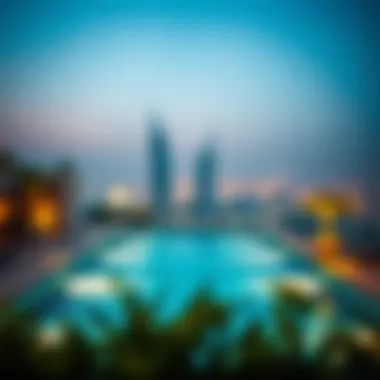 Stunning Outdoor Pool with Cityscape Stunning outdoor swimming pool area with cityscape view