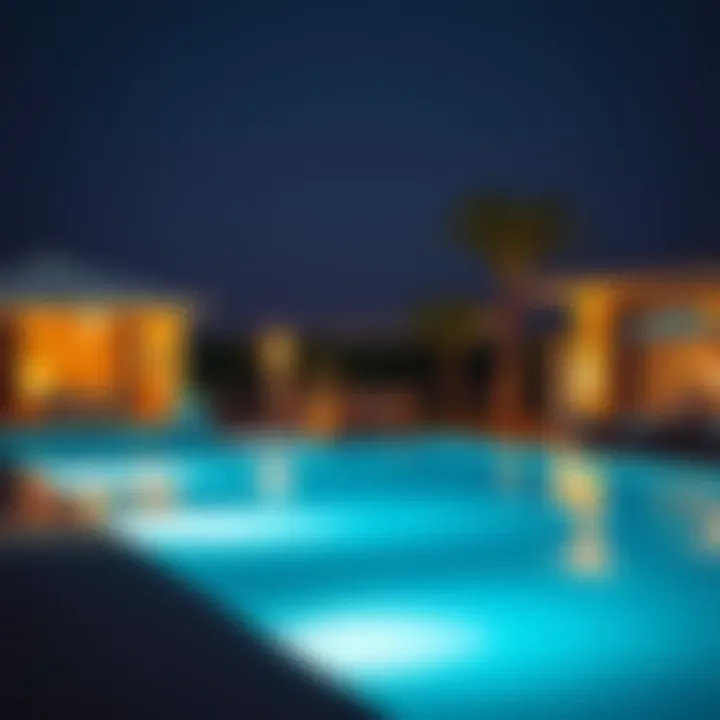 Elegant private swimming pool featuring ambient lighting