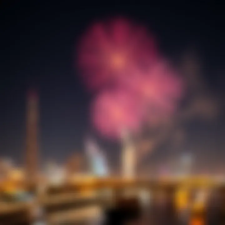 Vibrant fireworks display over the city skyline
