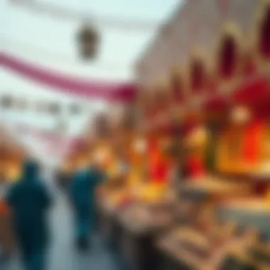 A festive market showcasing Ramadan-themed decorations and products