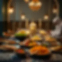 A beautifully arranged Iftar table featuring traditional dishes