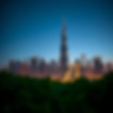 Evening Skyline Featuring RBC Tower 2 Evening view of RBC Tower 2 illuminated against the Dubai skyline