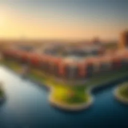 Aerial view of Riverland Dubai showcasing its vibrant architecture