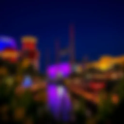 A stunning view of Riverland Dubai at dusk showcasing vibrant lights