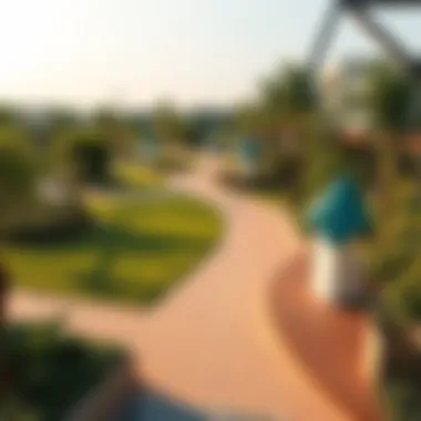 Lush green spaces and community areas in Riverland Dubai