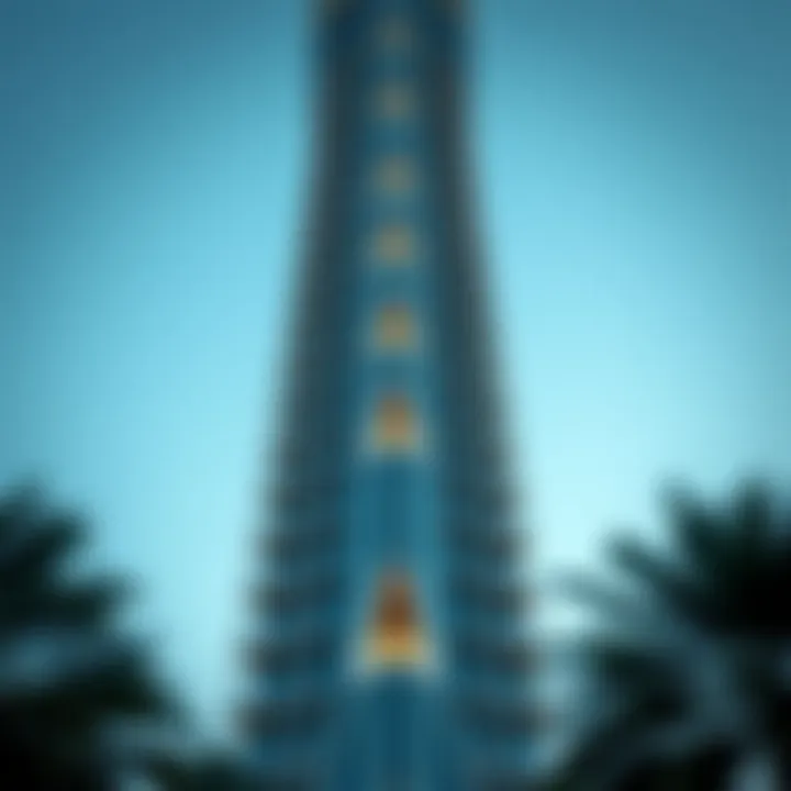 Close-up of Sahara Tower's facade highlighting design details