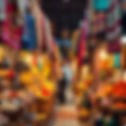 Vibrant souk showcasing traditional spices and textiles