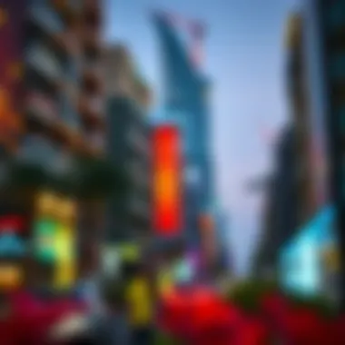 Vibrant Neighborhoods of Dubai A bustling neighborhood in Dubai featuring vibrant lifestyle amenities.