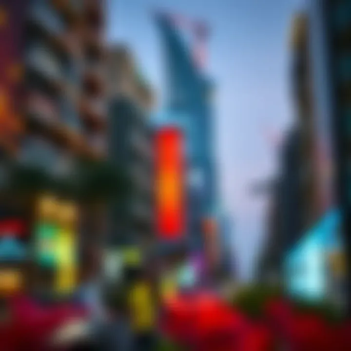 Vibrant Neighborhoods of Dubai A bustling neighborhood in Dubai featuring vibrant lifestyle amenities.