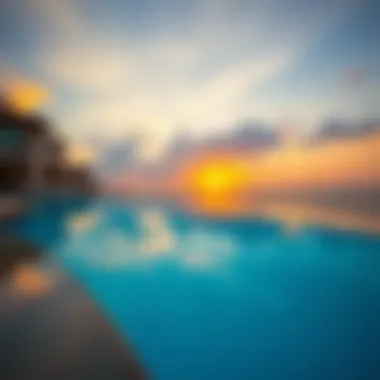 Sunset reflection in an upscale infinity pool