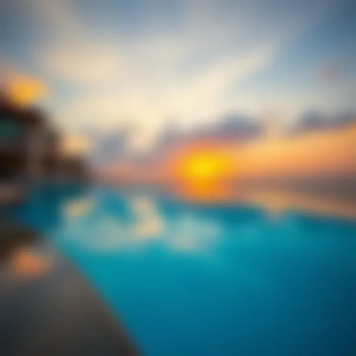 Sunset reflection in an upscale infinity pool