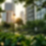 A lush green park in an urban setting demonstrating green infrastructure.