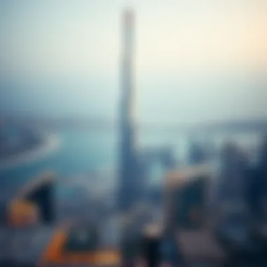 Panoramic View of Dubai with Al Mansoor Tiger Tower Panoramic view of Dubai's urban landscape featuring the Al Mansoor Tiger Tower