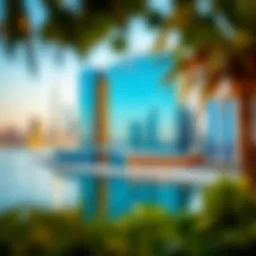 The stunning façade of the Bay Building reflecting Dubai's skyline