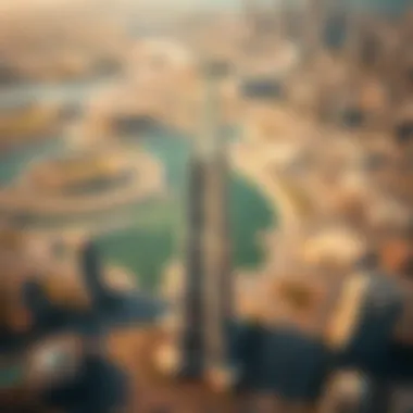 Aerial view highlighting The Crescent Tower's strategic location in Dubai